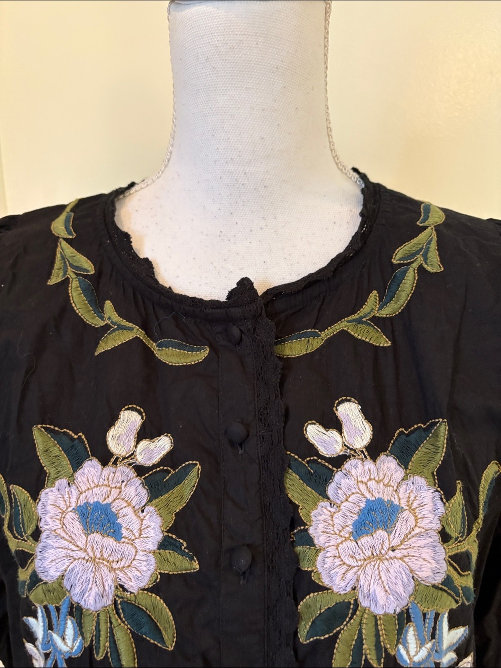 Black Floral Cotton Embroidered Peplum Blouse - Picture 2 of 9